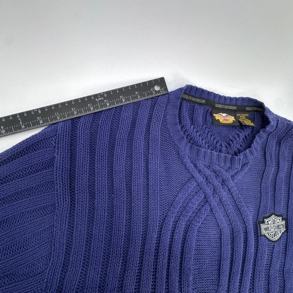 Harley-Davidson Mens XXL Navy Cable Knit‎ Cotton Crew Neck Sweater Logo Patch